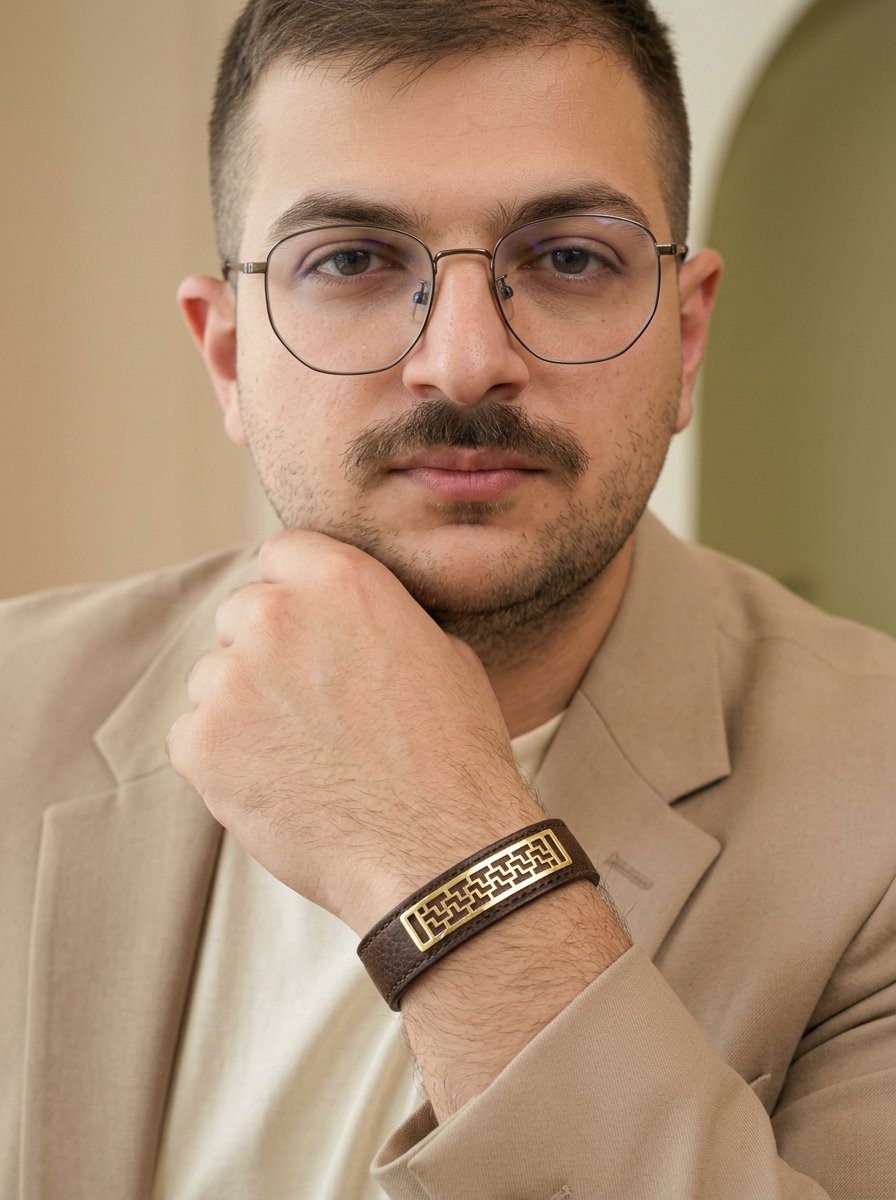 دستبند چرم مردانه طرح یونانی