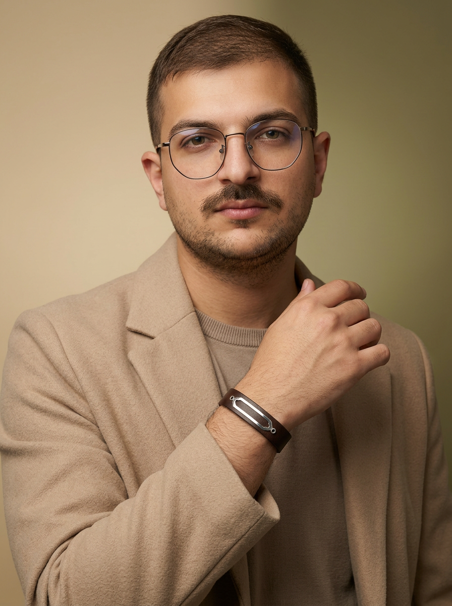 دستبند چرم مردانه طرح ساده توخالی